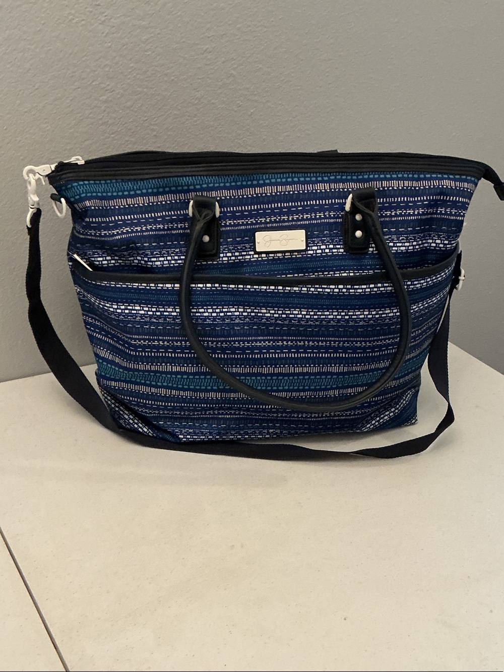 Jessica Simpson Blue Striped Tote with Navy Accents